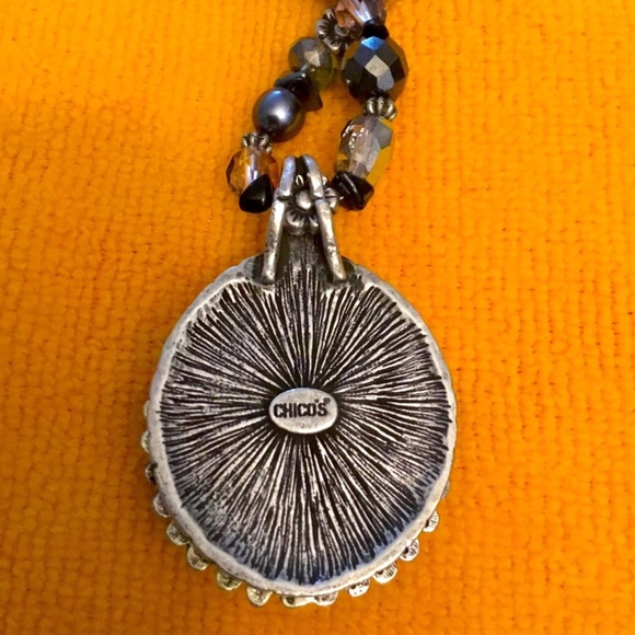 Chico’s Multi Color Glass & Pewter Beaded Necklace up to 19” With Pendant NWT - Picture 6 of 8